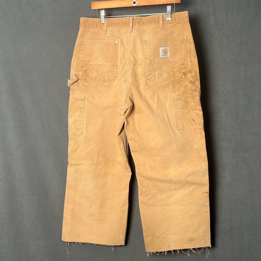 Vtg Carhartt B01 BRN Double Knee Cut Hem Work Pants Mens 34x27 (Tag 34x36) USA - Picture 2 of 11
